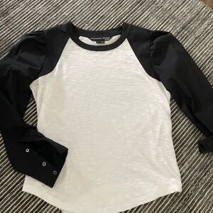 Veronica Beard Mason Baseball Puff Sleeve Raglan Black and White